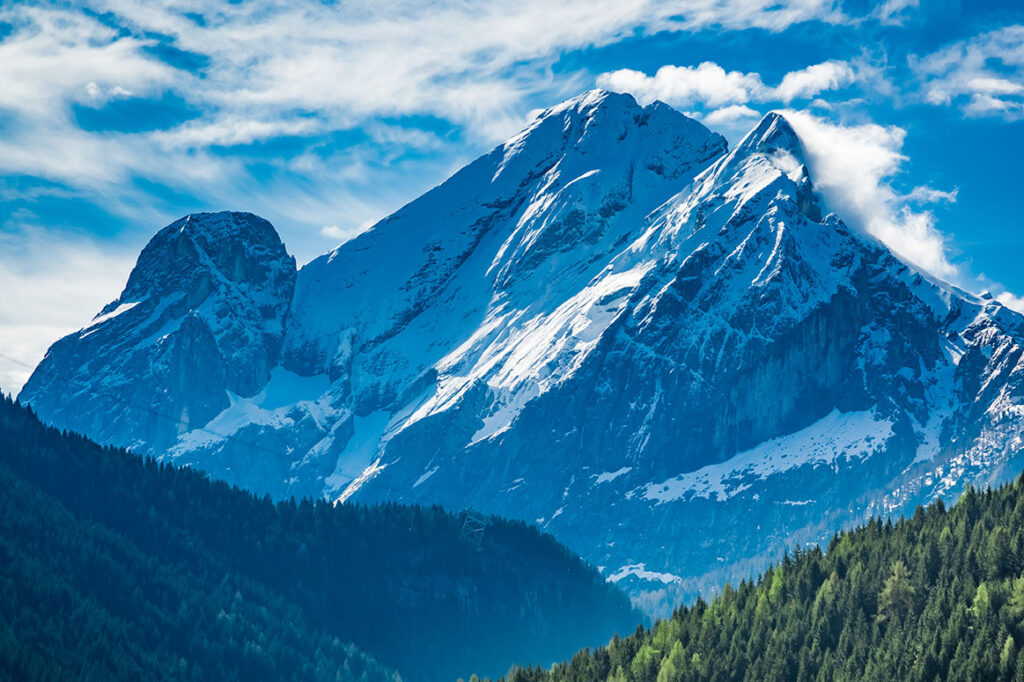 Stunning view to peak in mountains Dolomites, Italy