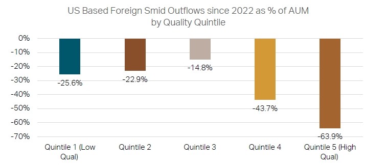 US Based Foreign Smid Outflows since 2022 as % of AUM - 2Q 2025